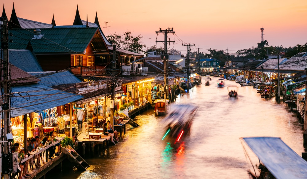 Sunset at Amphawa floating market, Bangkok, Thailand