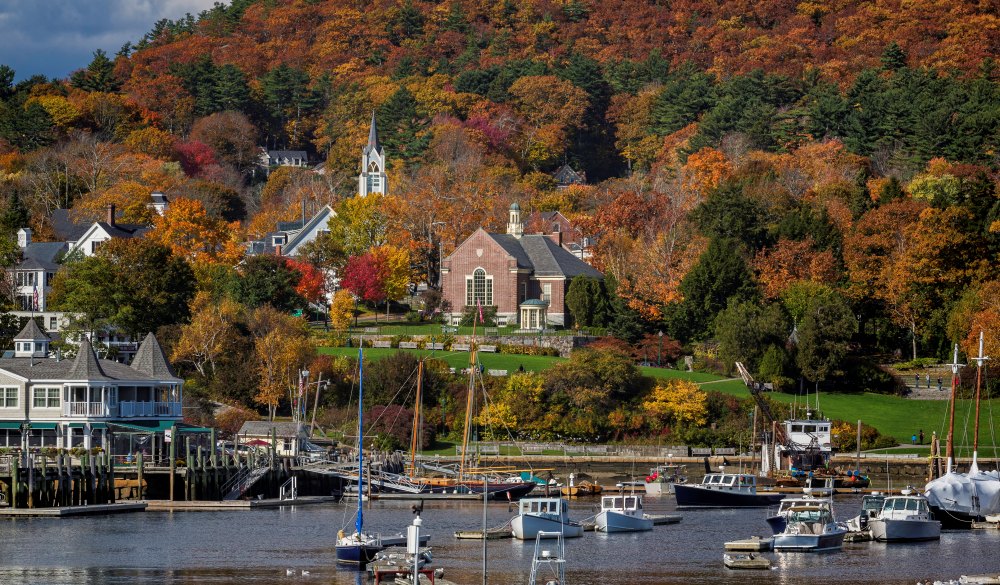 Fall scene at Camden, Maine, destination to avoid crowd