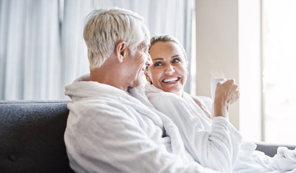 Couple relaxing inside a spa