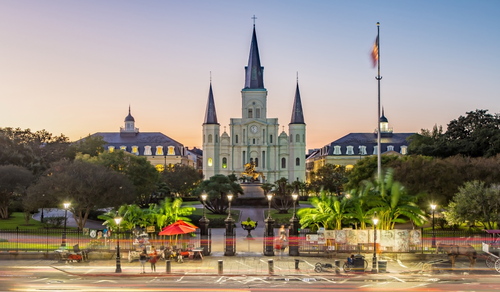 St. Louis Cathedral in New Orleans, LA at Sunset