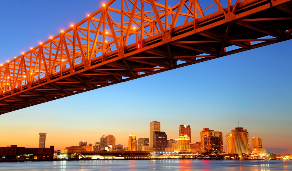 Downtown New Orleans skyline along the banks of the Mississippi River