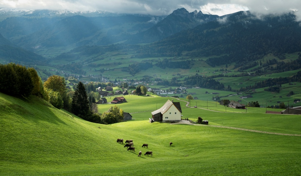 Schweiz, Kanton Sankt Gallen, Lichtstimmung in den Schweizer Alpen