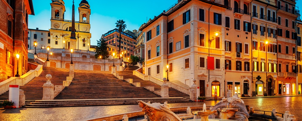 Fontana della Barcaccia in Piazza di Spagna with Spanish Steps