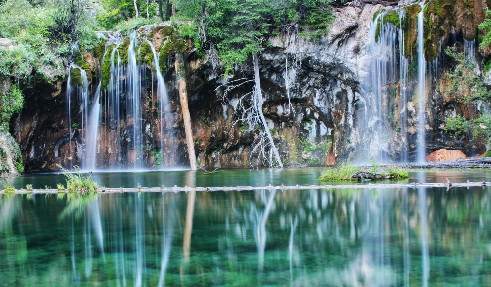 Scenic View Of Waterfall At Hanging Lake