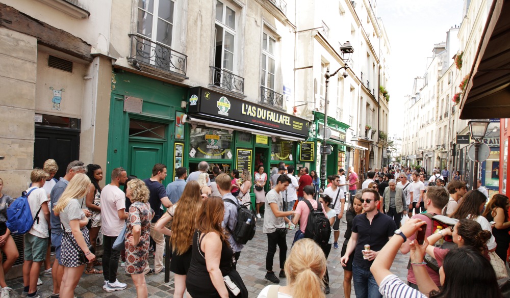 rue de Rosiers street in Le Marais district of Paris