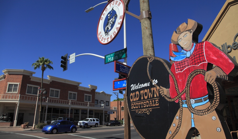 Welcome sign of Old Town of Scottsdale