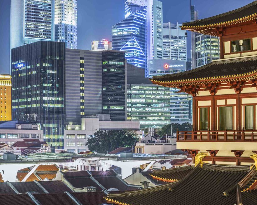Buddha Tooth Relic Temple and Financial district.