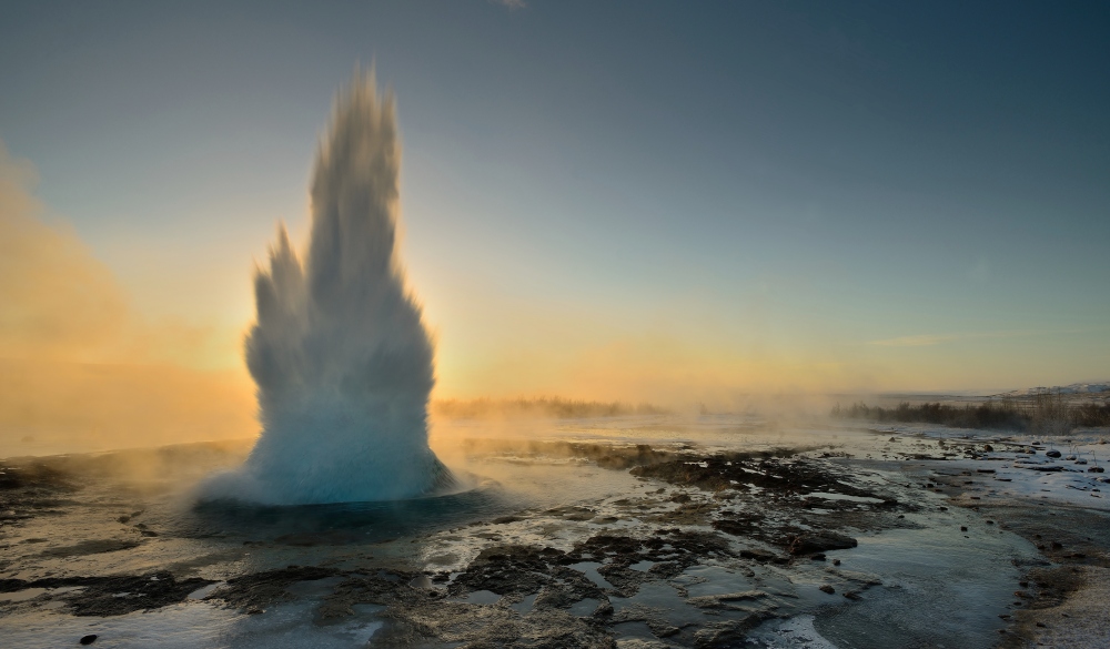 The Geyser Strokkur Iceland in the early morning light.