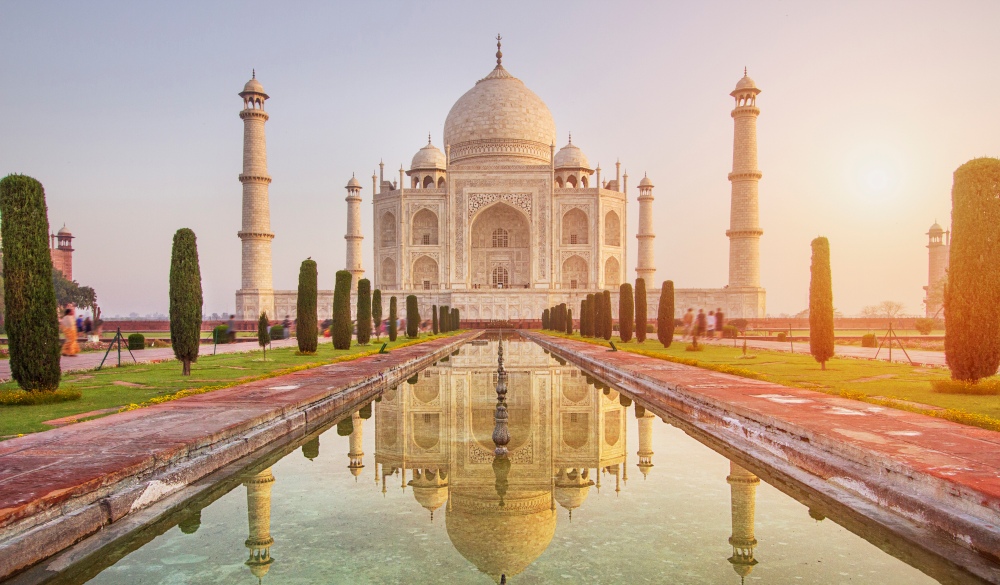 Sunrise over Taj Mahal, endangered travel destination