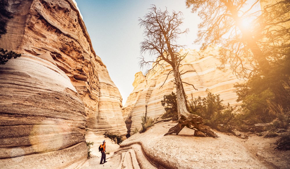 hiking at Kasha-Katuwe Tent Rocks National Monument in New Mexico. USA.