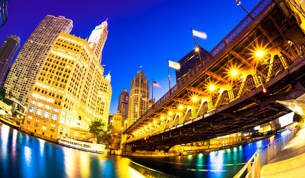 Chicago river skyline and Michigan avenue