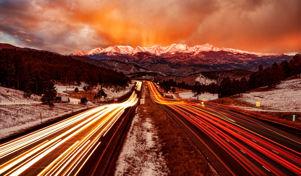 Front Range Sunrise from I-70 traveling