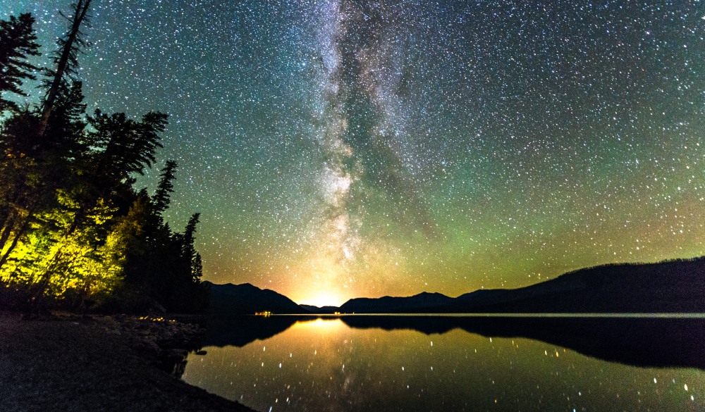  night sky landscape in Glacier National Park.