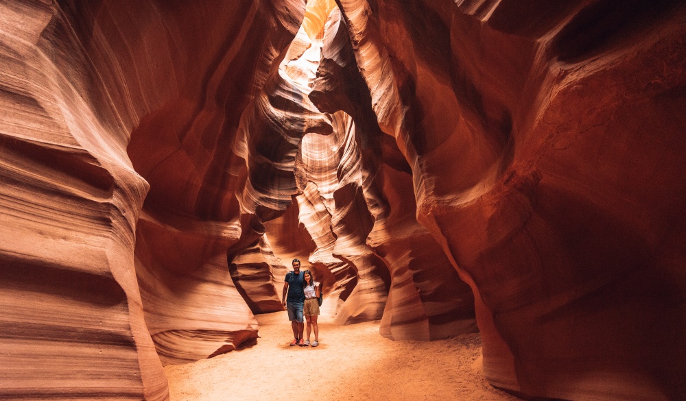 Couple portrait inside Antelope Canyon