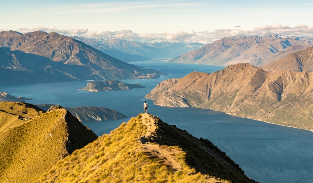 Man on Roys Peak, Wanaka, New Zealand.