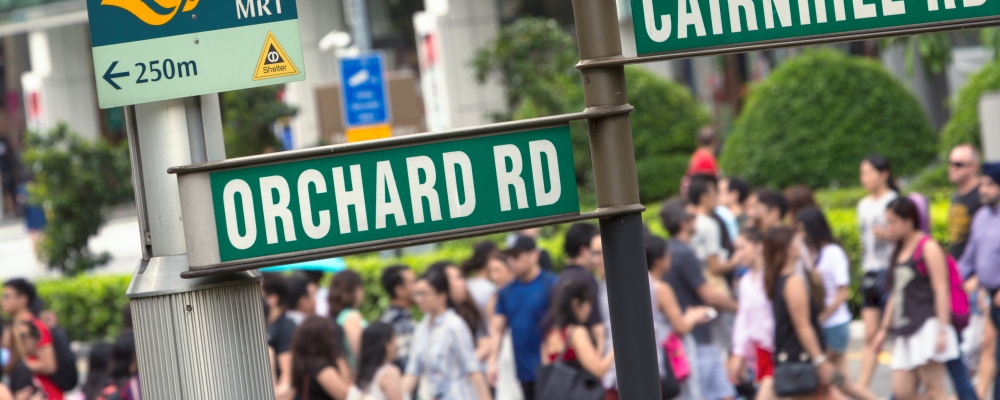 Weekend crowds on Singapore's Orchard Road.