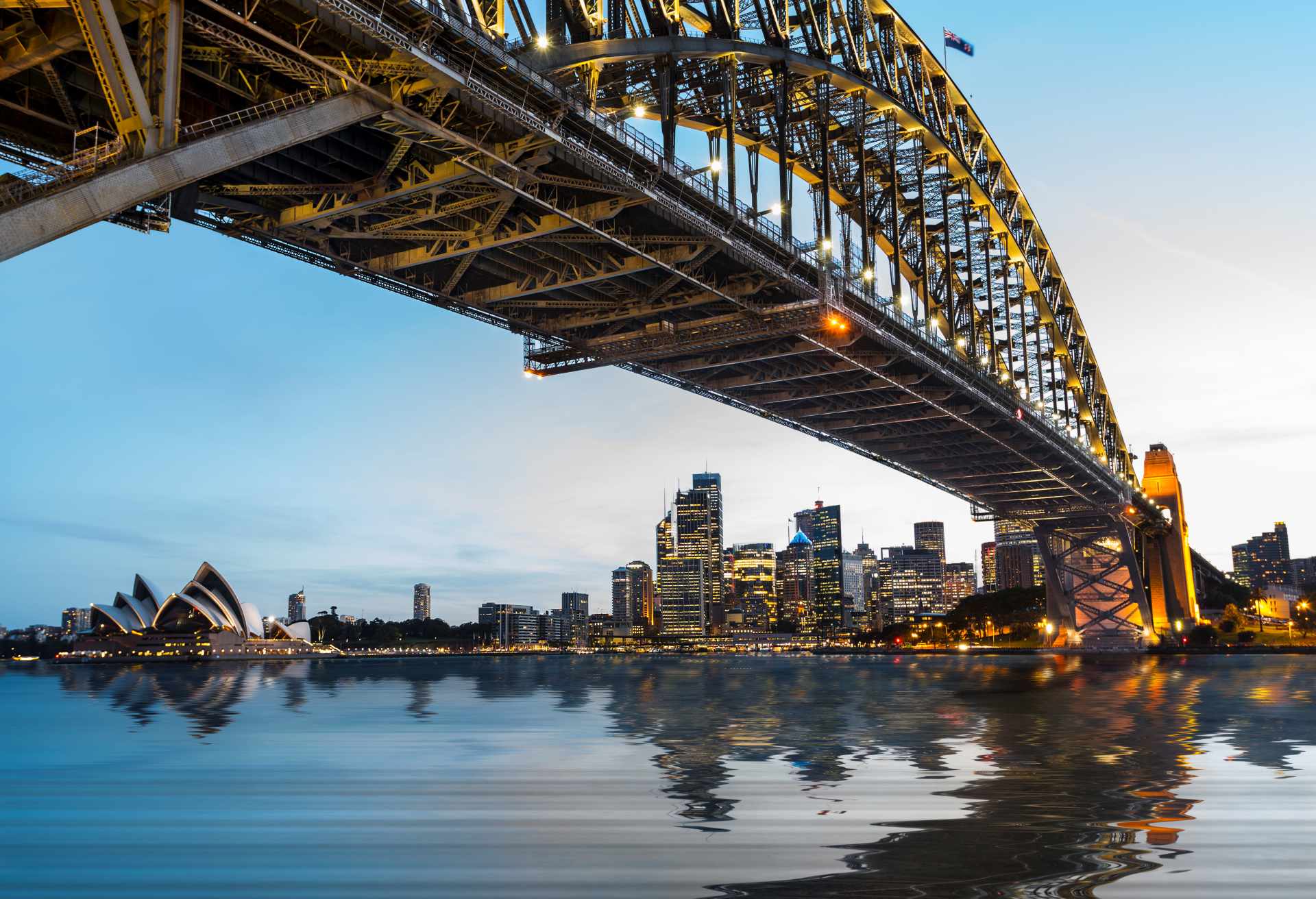 Dramatic panoramic sunset photo Sydney harbor