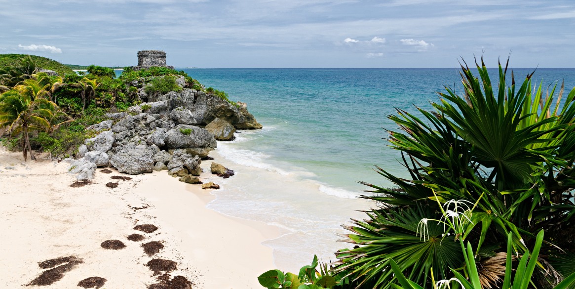 Tulum ruins at Mexico Riviera maya with seascape