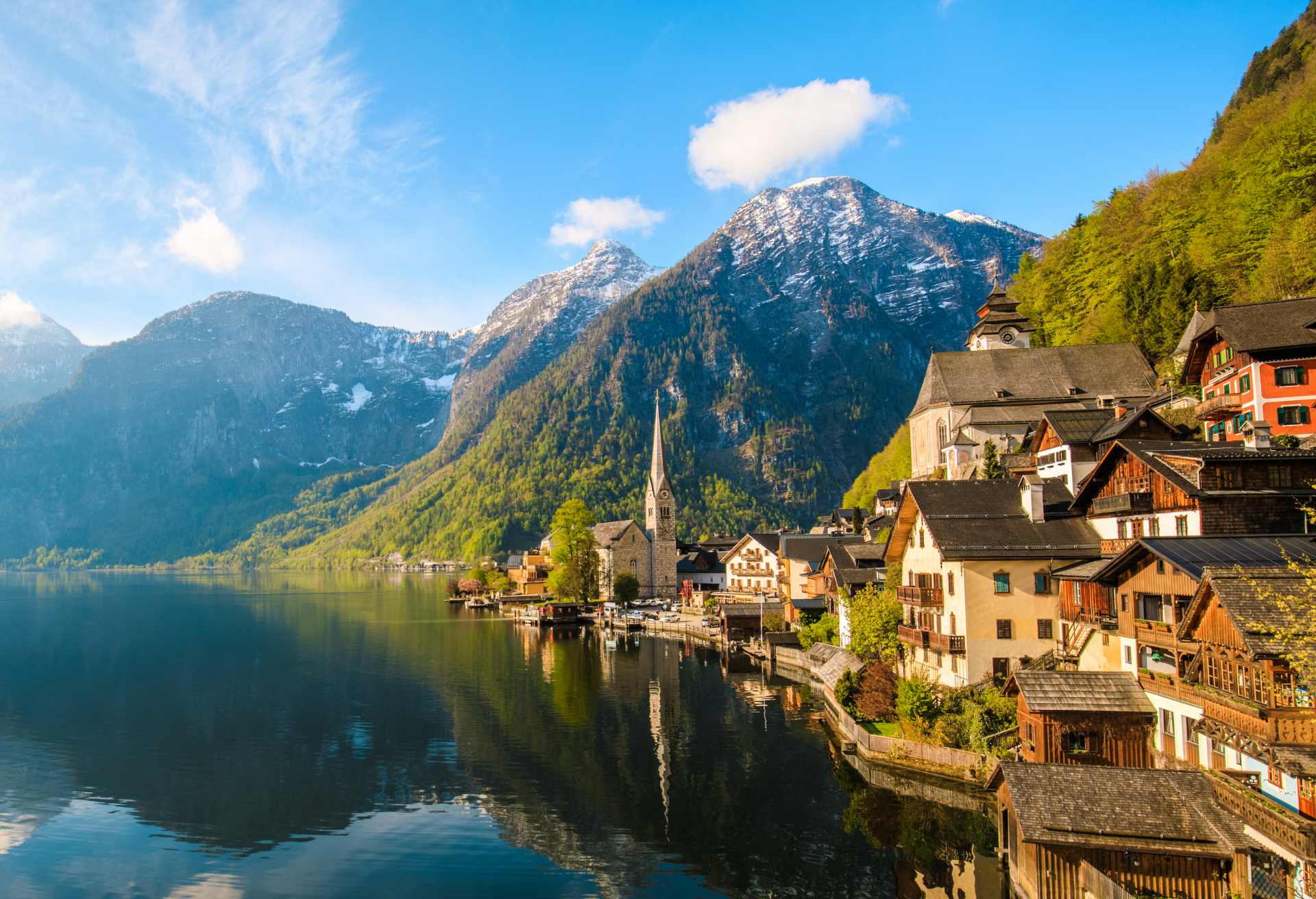 Hallstatt Village and Hallstatter See lake in Austria