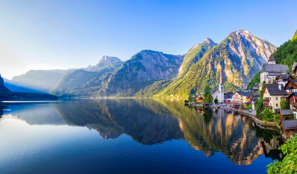 Hallstatt Village and Hallstatter See lake in Austria