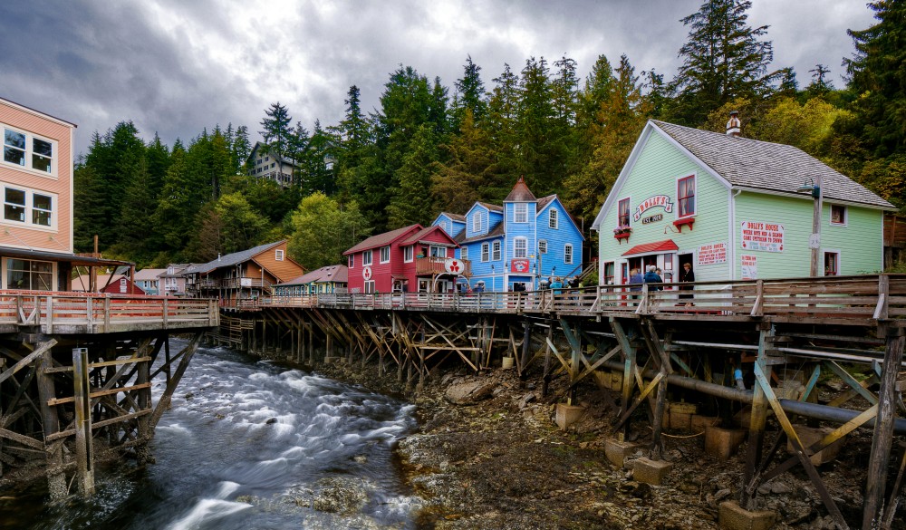 A Block of Fourth Avenue in Fairbanks Along Creek Street, Downtown of Ketchikan, Alaska, United States of America