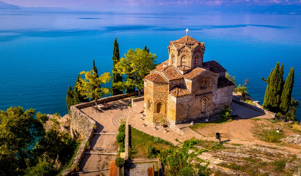 Church of Saint John the Theologian at Kaneo, overlooking Ohrid lake, Macedonia.