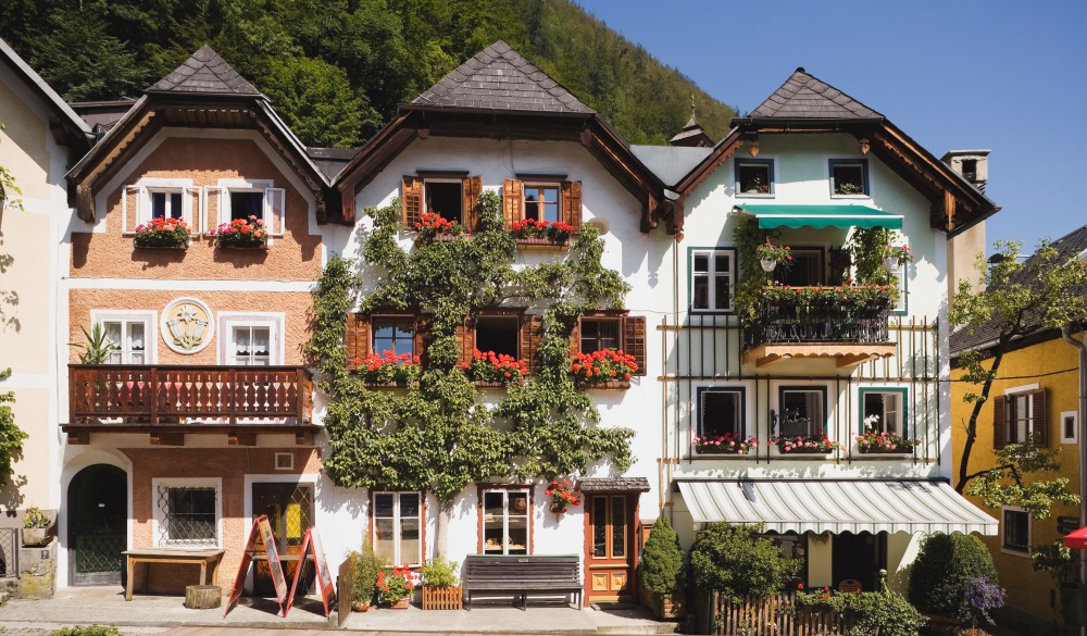 Chalets at marketplace, Hallstatt destination for road trips in austria