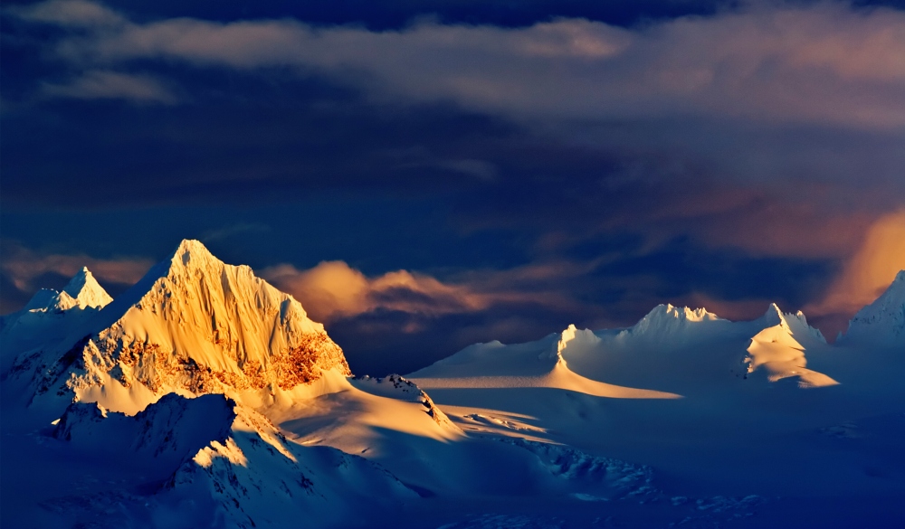 USA, Alaska, Kenai Mountains and storm clouds at sunset, best of Alaska