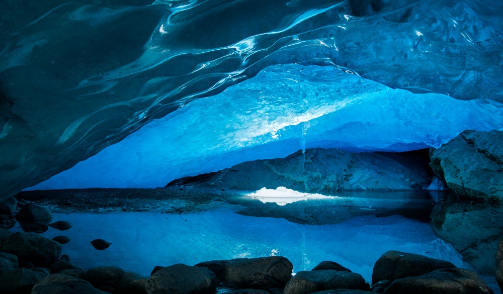 Beautiful blue ice cave in Norway
