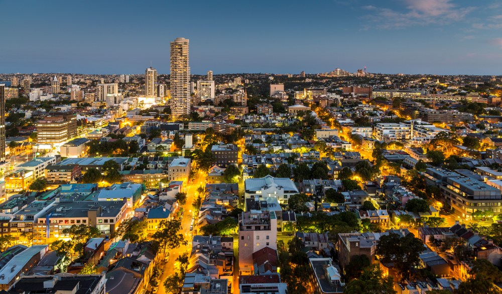 Inner city suburb of Darlinghurst at dusk