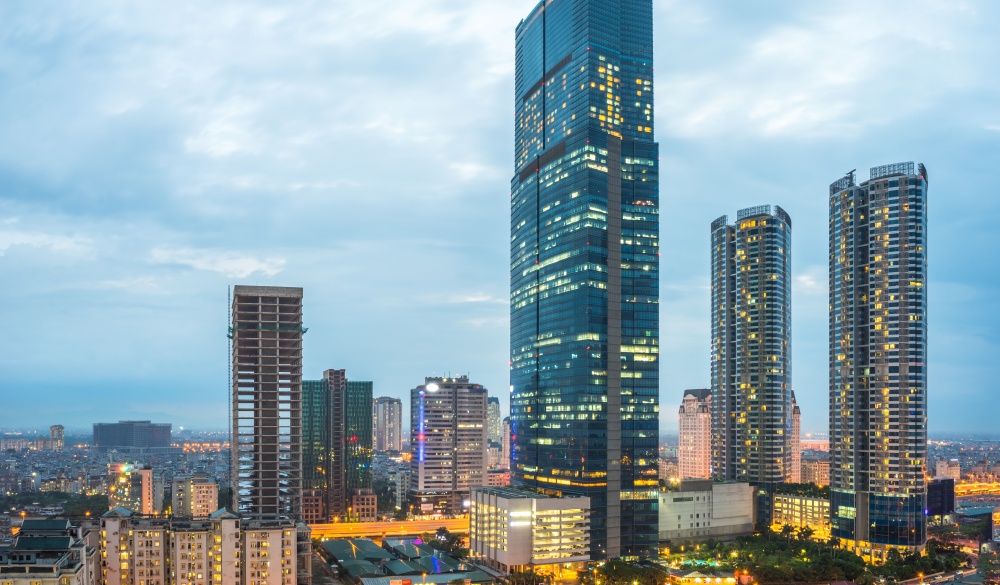 Hanoi city skyline view by twilight period, Pham Hung street, Cau Giay district