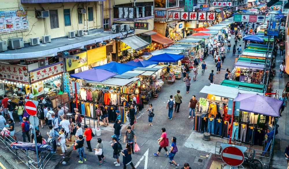 Shoppers stroll along Mong Kok market