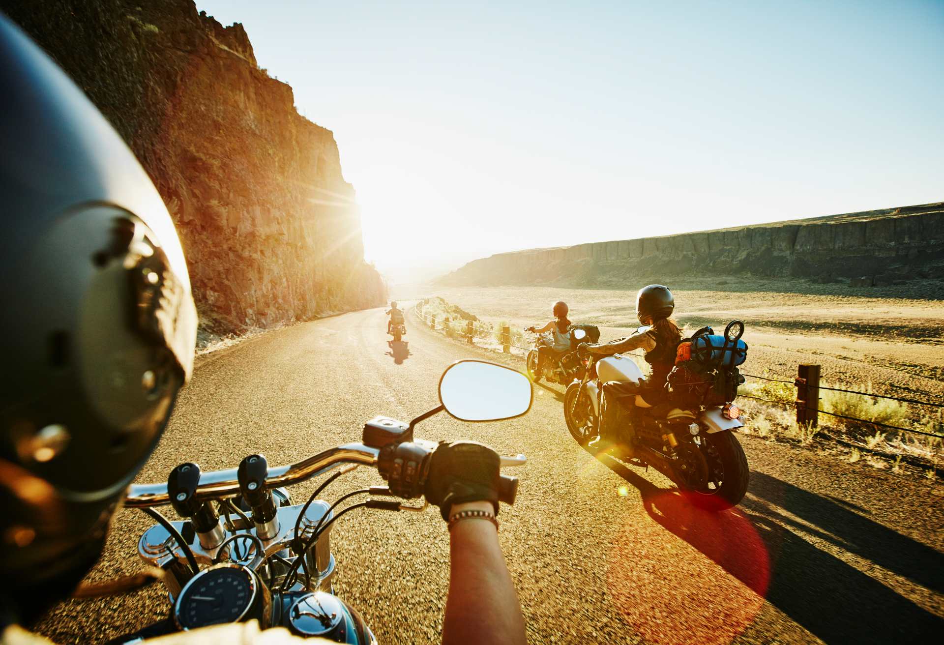 Group of female friends on motorcycle road trip