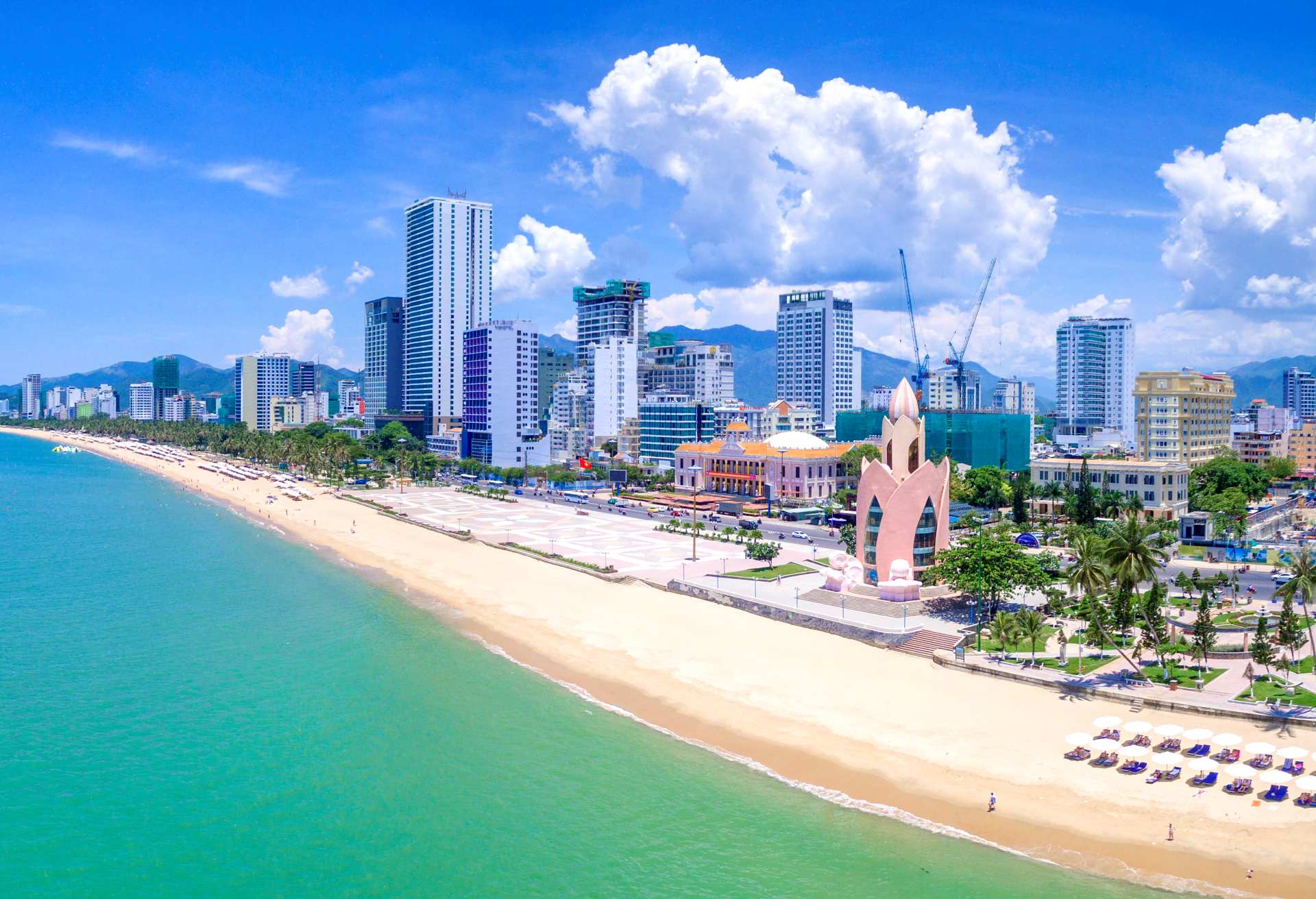 Panorama of the city of Nha Trang in Vietnam from drone point of view