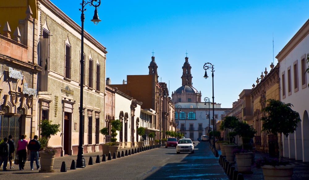 Buildings along a street, Venustiano Carranza Street, Aguascalientes, Mexico