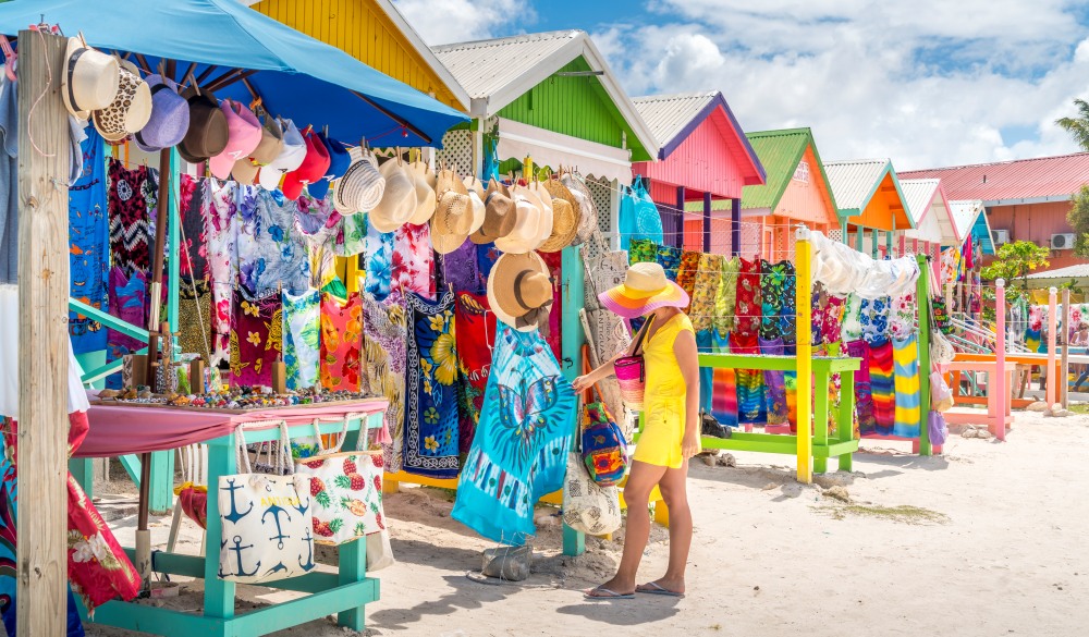 Woman at souvenir market, Long Bay Beach, Antigua