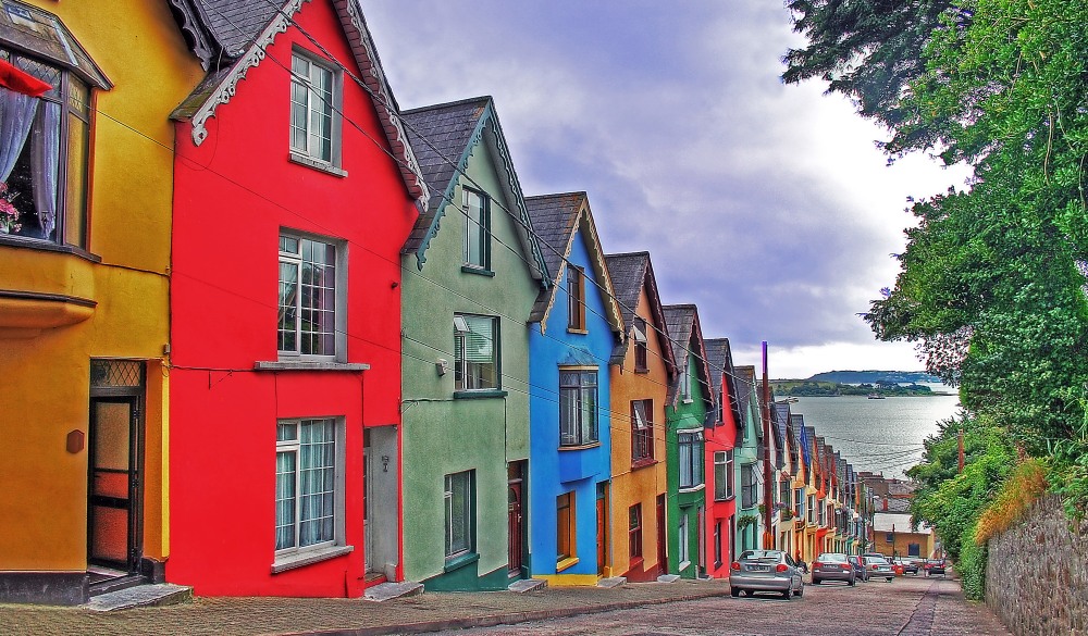 Colorful painted houses in Cobh, destination for a weekend getaways in europe