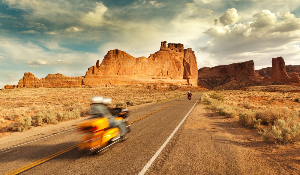Motorcycle Touring of Arches National Park in Utah, USA