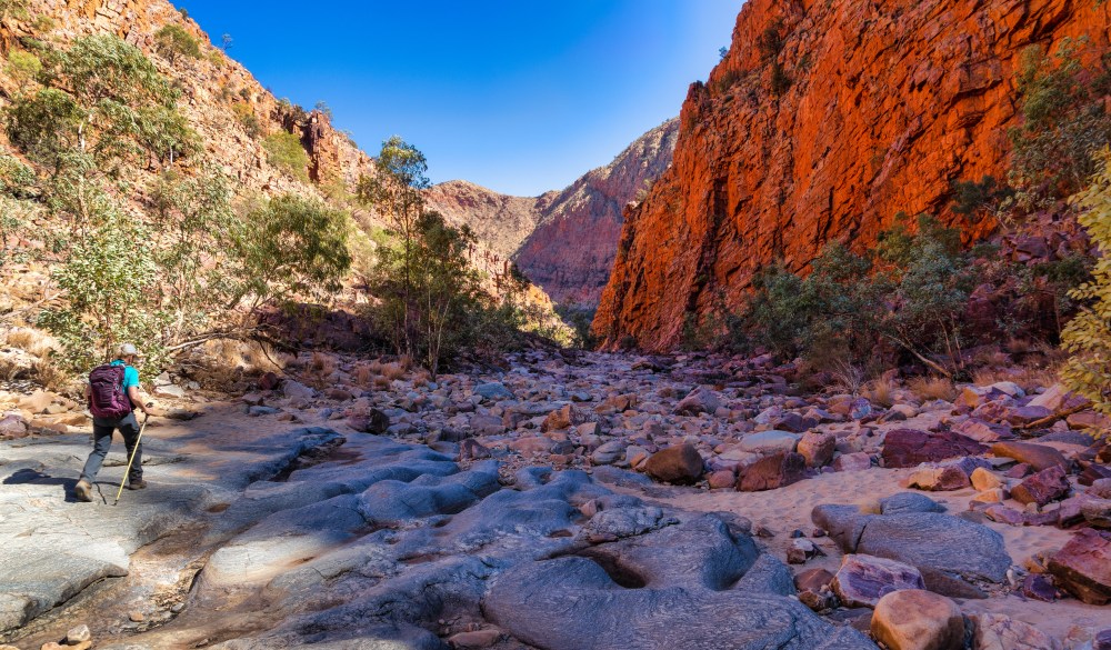 Woman Hiking in Ormiston Gorge, West MacDonnell National Park, Northern Territory, great hikes in australia destination