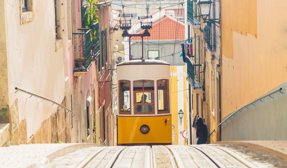 Bairro Alto, Elevador da Gloria, yellow cable railways, best destination for Portugal road trip