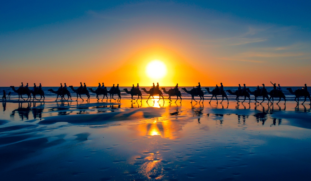 The famous camel train, Cable Beach, Western Australia, romantic destinations in Australia