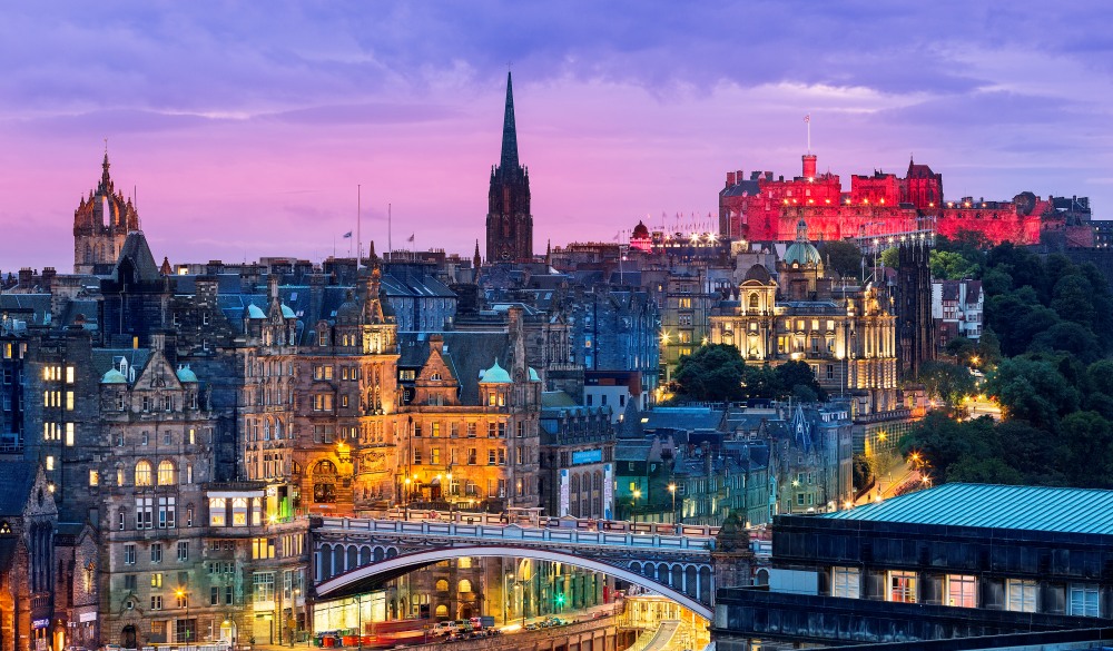 Edinburgh skyline from Calton Hill at dusk