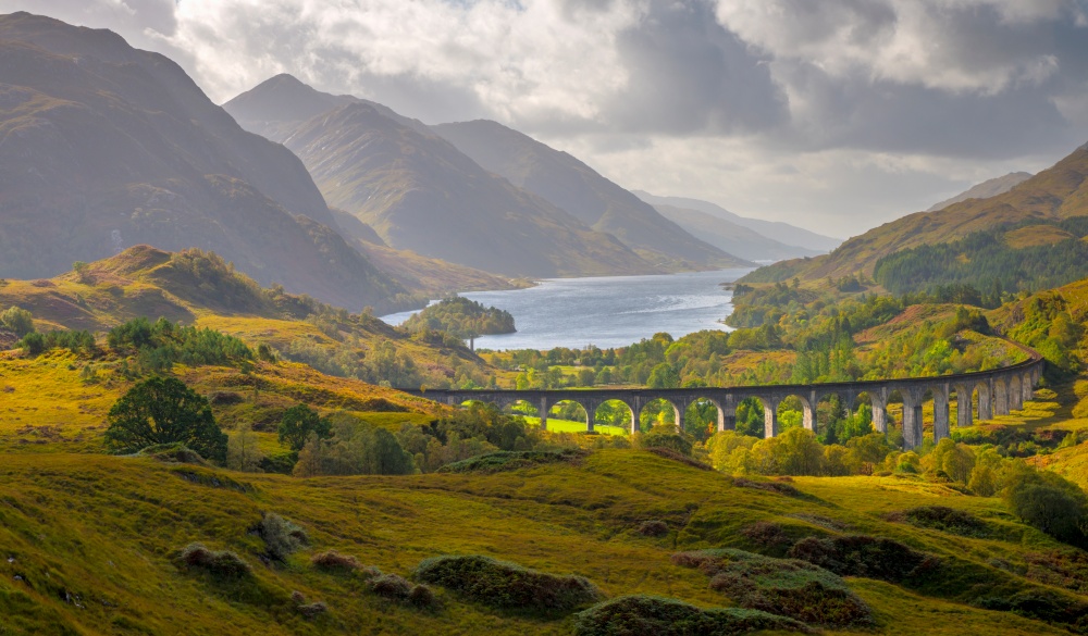 Glenfinnan Railway Viaduct, part of the West Highland Line, Glenfinnan, Loch Shiel, Highlands, Scotland, United Kingdom, Europe