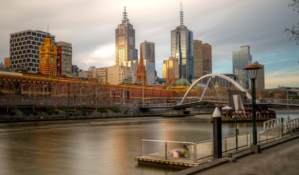 Melbourne city view from Southbank pier