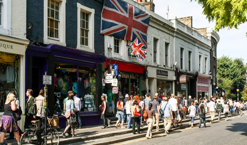 Crowds at Portobello Road Market, London, UK
