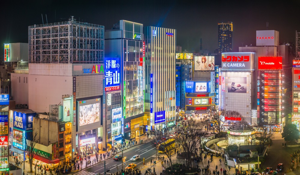 crowded sidewalks of Shinjuku