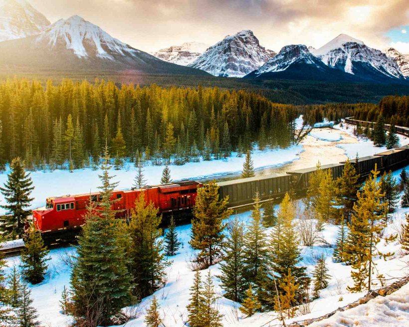 Canadian Pacific Railway Train through Banff National Park Canada