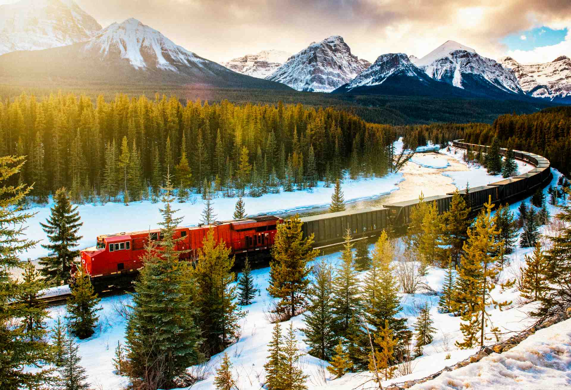 Canadian Pacific Railway Train through Banff National Park Canada