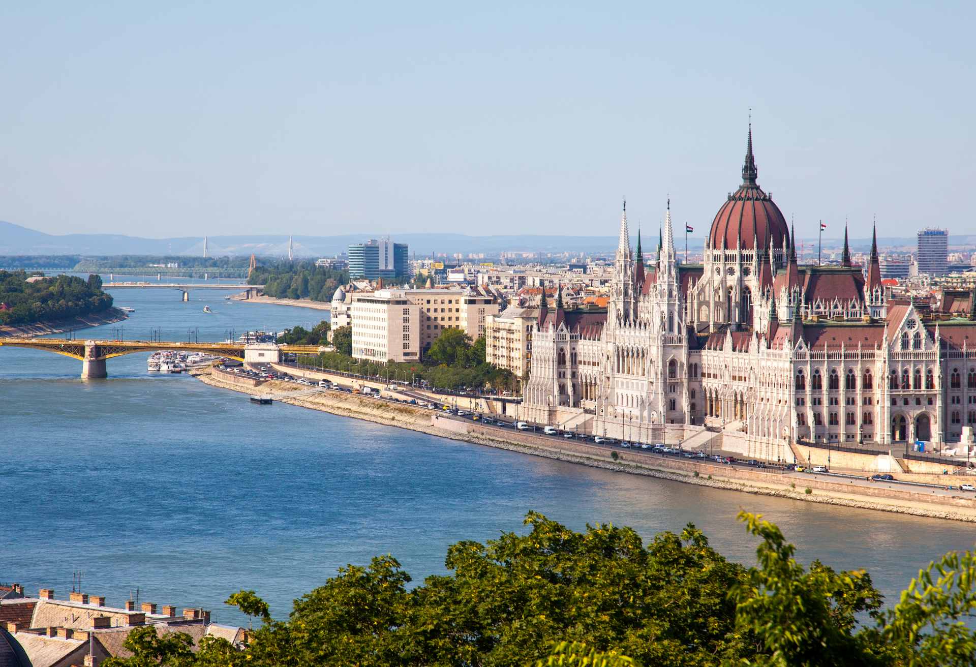 Hungarian Parliament building in Budapest, Hungary on a sunny day