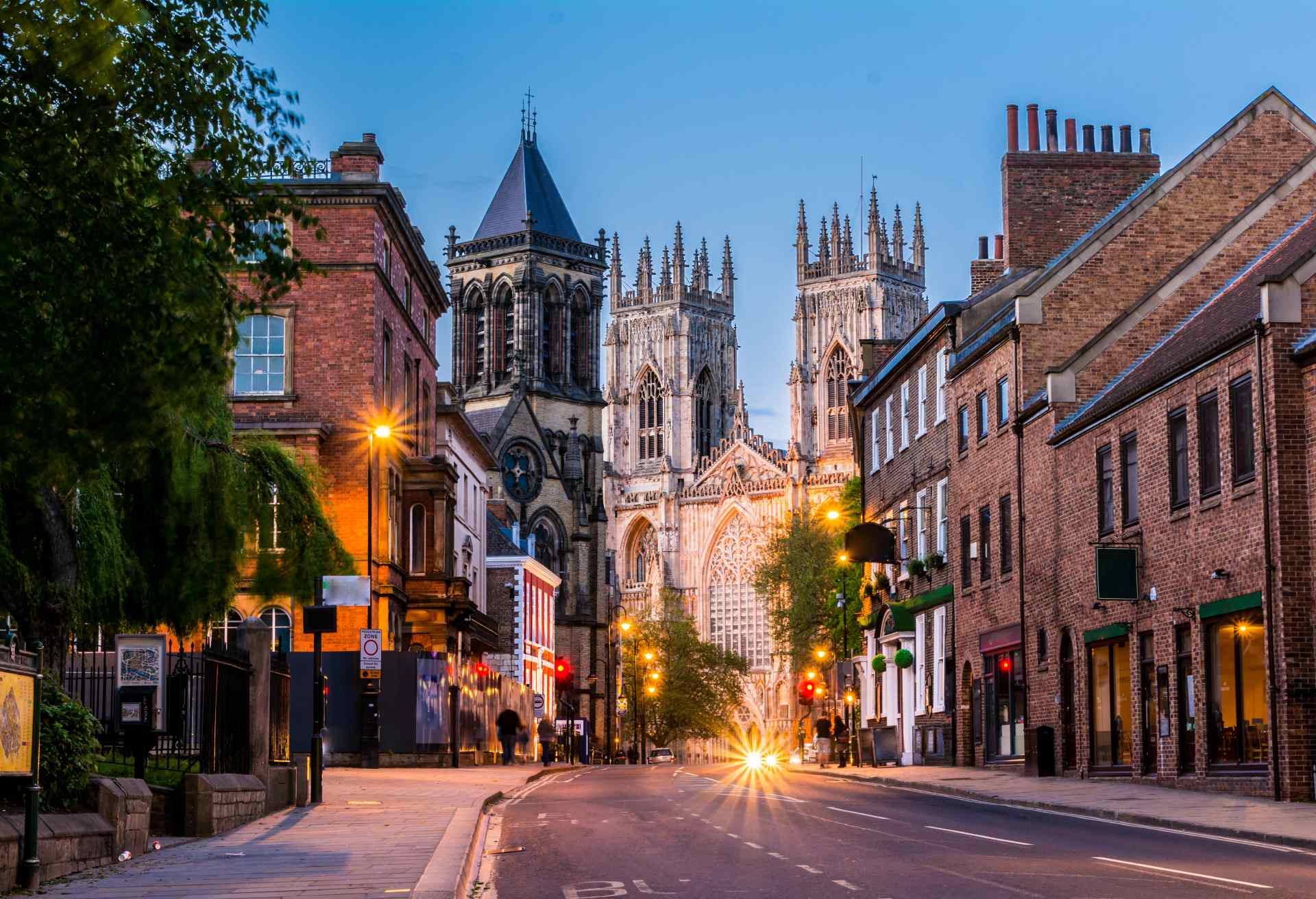 York, evening cityscape view from the street with York Minster